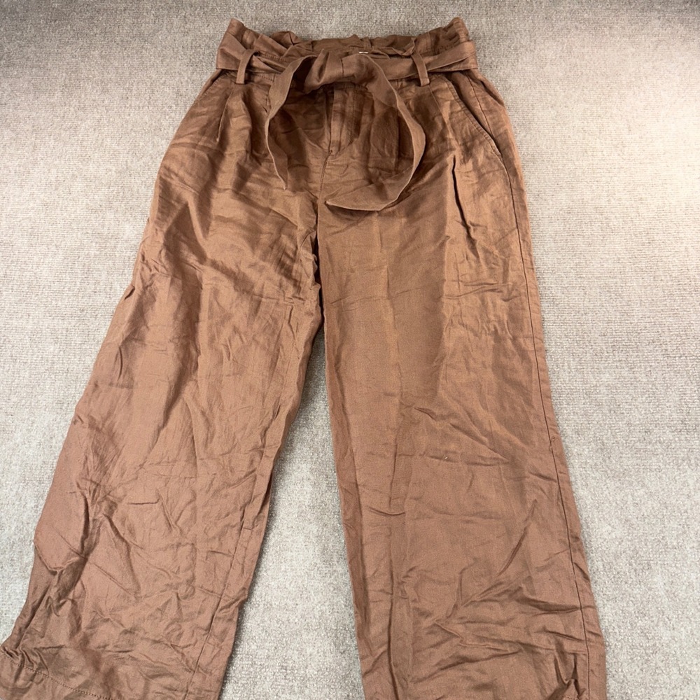 Loft Womens Culottes Brown Paperbag Waist Wide Leg Tie Belt Trousers Size 4